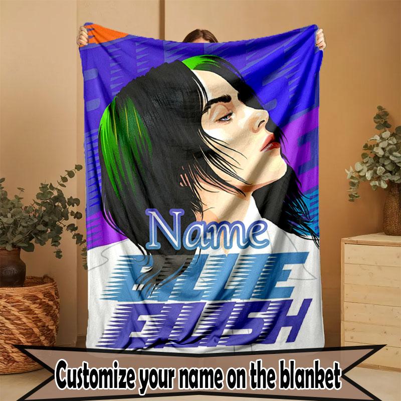 Custom Name Personalized Billie Eilish Print Blanket, Home Decor, Bedroom, Sofa, Camping, Couch, Gifts for Birthday Christmas