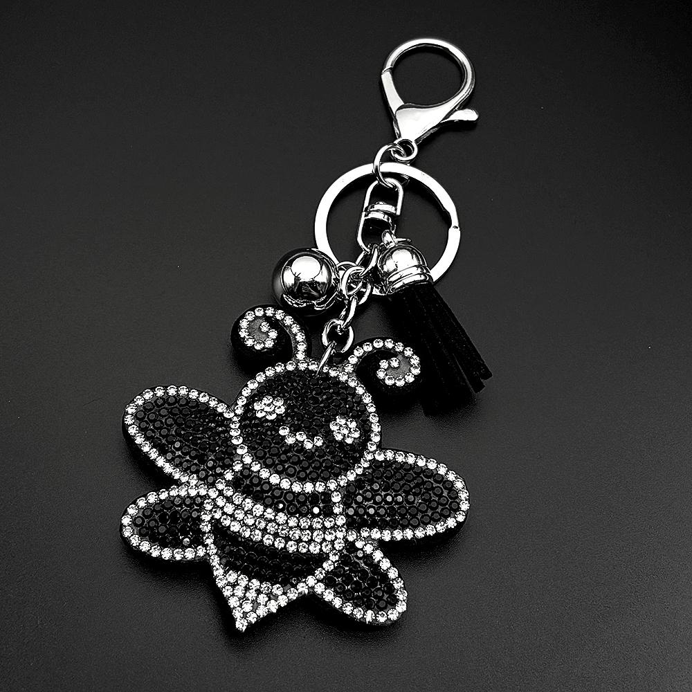 Cute Cartoon Bee Keychain For Women Men Full Shine Rhinestone Tassel Kawaii Bag Decoration Lucky Kerying Jewelry Gifts