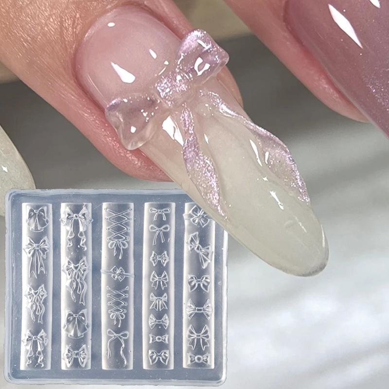 Elegant Bow Silicone Nail Art Molds Cute Bowknot Ribbon 3D Carving Template Gel Printing Stencils Kawaii Japanese Nail Accessory