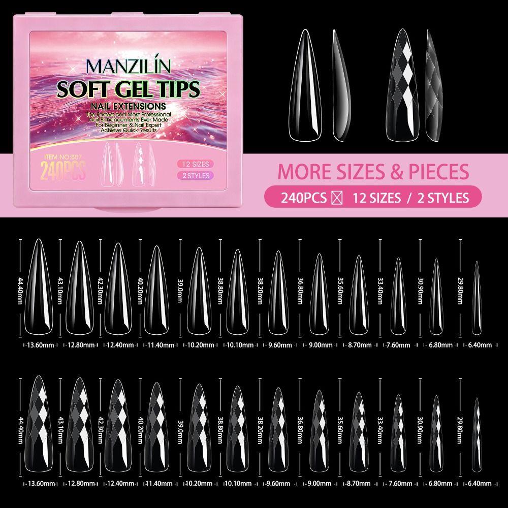 240pcs Shell/Almond Shape Press on Nails 12 Sizes French Nail Nail Art Mold Woman DIY Nail Art