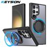 KEYSION Матовый чехол для Samsung Galaxy S24 Ultra 5G S24+ S23 FE 360 ° вращающееся магнитное кольцо прозрачный чехол для телефона