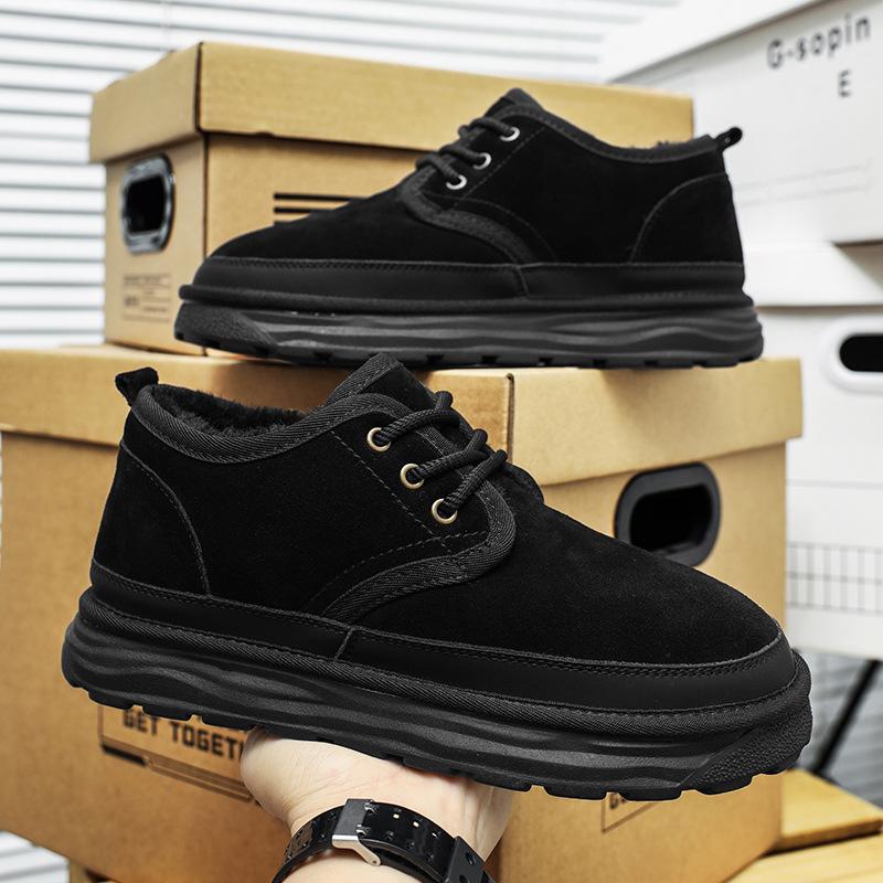 Northeast snow boots men's leather short boots 2025 winter velvet thickened one-pedal large cotton shoes warm bread shoes