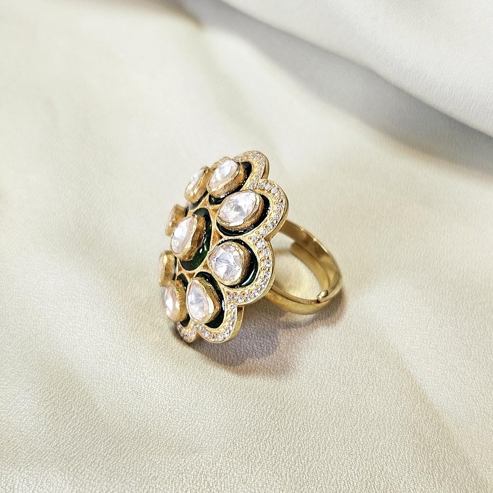 Arisha Silver Позолоченное кольцо из стерлингового серебра 925 пробы, украшения ручной работы в стиле кундан с муассанитом для женщин, индийские украшения