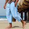Men Beach Pants Loose Side Drawstring Elastic Legs Waist Zipper Pockets Solid Color Gym Training Jogging Sweatpants Ninth