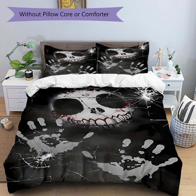 3pcs Anime Skull Design Comforter Set with One Quilt Cover and Two Pillowcases (No Core) - Perfect for Bedroom Decor and Guest Rooms, Featuring Polyes