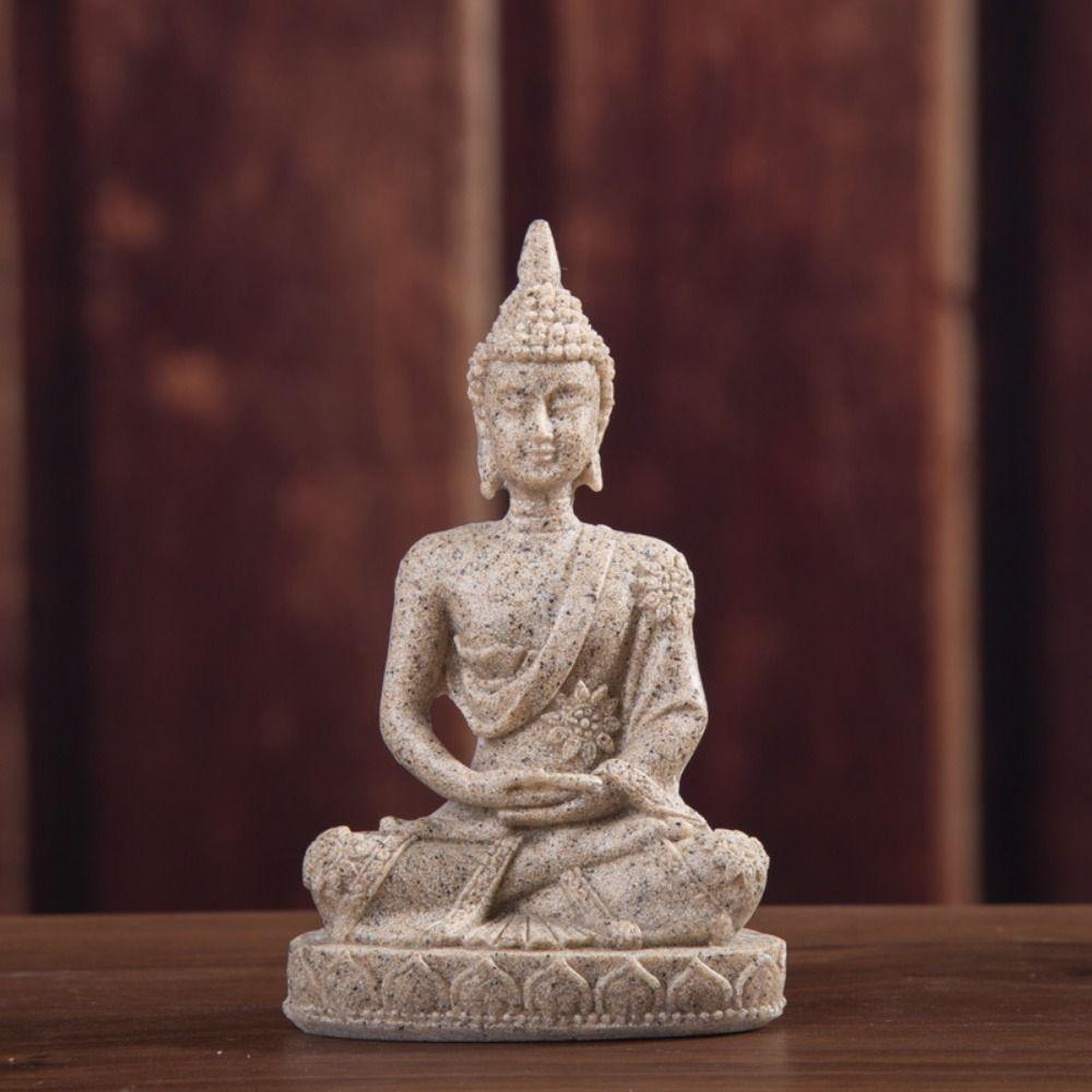 Oriental Culture Sandstone Buddha Sitting Meditation Buddha Statue Zen Ornament  Indoor