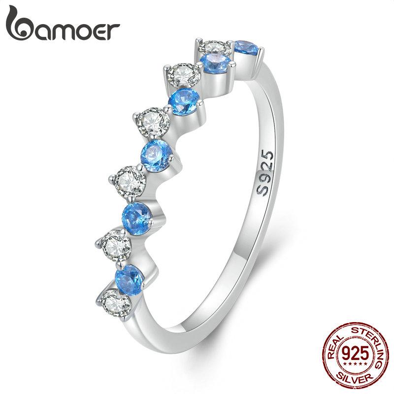 BAMOER из стерлингового серебра 925 пробы, минималистичное кольцо с синим цирконом и красочное кольцо из рыбьей чешуи для женщин, эффектное кольцо, ювелирные изделия, подарок