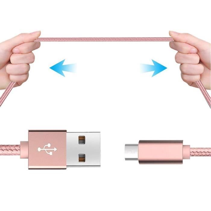 Câble Micro USB - Non spécifié - 1M - Nylon - Rose - Compatible Android