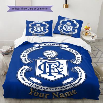Custom Name Rangers FC Crest Pride Bedding,Quilt Set Quilt Cover Pillowcase Home Birthday Gift (1 * Duvet Cover + 2 * Pillowcase, Without Core)