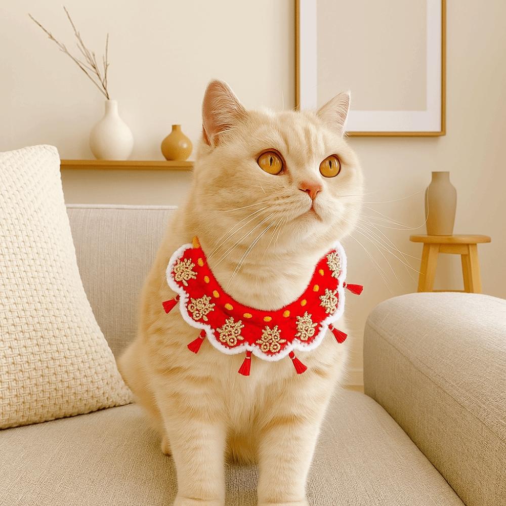 Decorative New Year Pet Collar Lace-up Style Pet Saliva Towel Pet Wedding Items  Take Photos