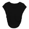 2025 Summer V-Neck Slim Fit Curved Hem Solid Color Flying Sleeve T-Shirt