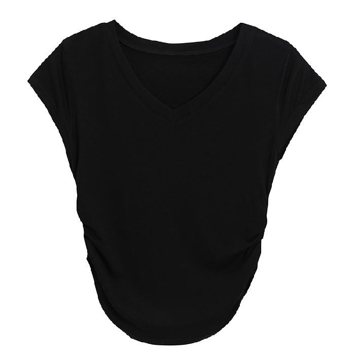 Custom V-Neck Waist-Slimming Flying Sleeve T-Shirt - 2025 Lazy Style Summer Casual