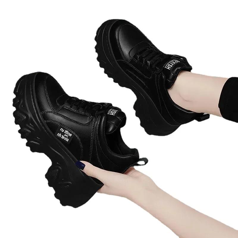 Spring Autumn Thick Bottom Dad Shoes Woman White Black Chunky Sneakers Women PU Leather Platform Sneakers Ladies
