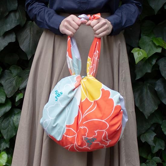 Musubi Furoshiki 100 Himemusubi Aqua Drop Adeline Klam Peony Orange 100cm Polyester Water-Repellent