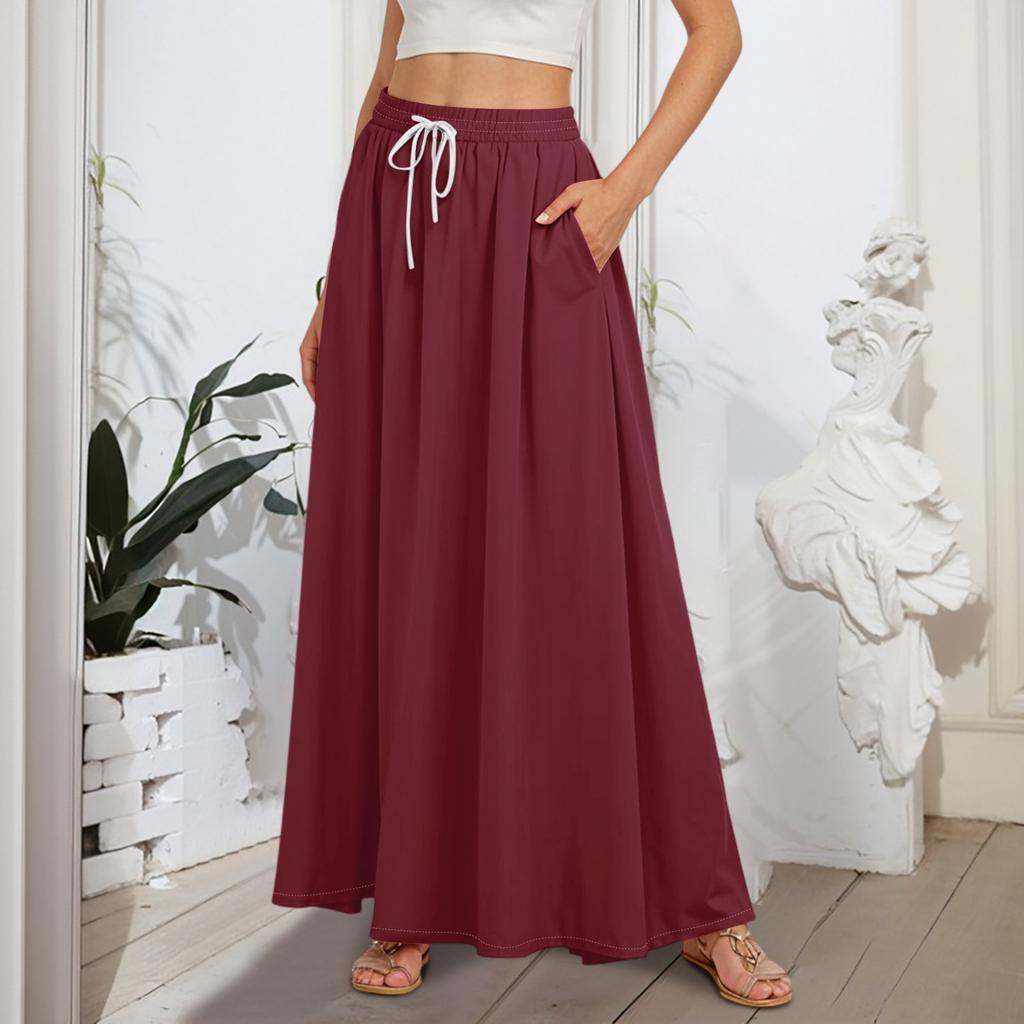 Women's Flowy Flared Ruffle Hem A Line Maxi Skirts Elastic Waist Elegant Tiered Layer Boho Long Skirts