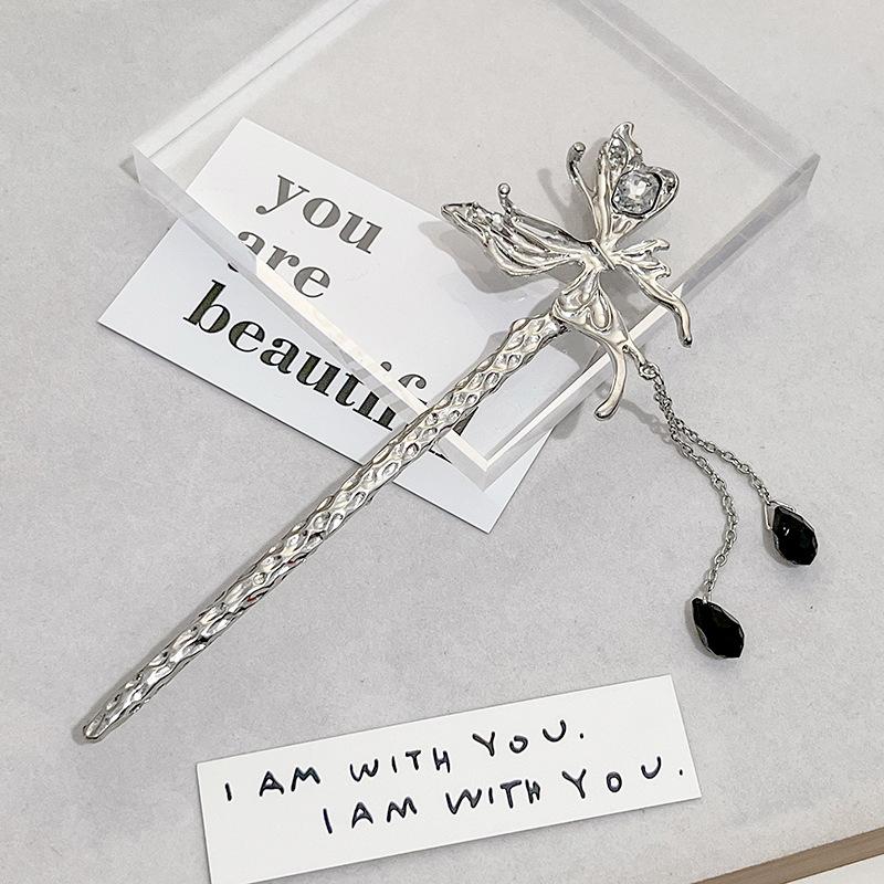 Национальный стиль Новая китайская заколка для волос Жидкий металл Бабочка Заколка Полумесяц Набор Бриллианты Винтаж Бамбуковые сочленения Кисточка Заколка для волос Прическа Заколка