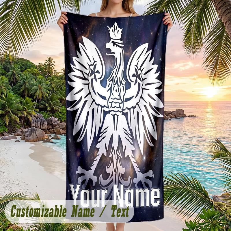 Beach Towel Poland Football Print Custom Name Text Soft Towel for Swimming Pool