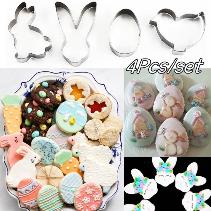 4Pcs/Set Cake Cutters Easter Series Rabbit Shape Mold Cookie Stencils Stainless Steel Metal Baking