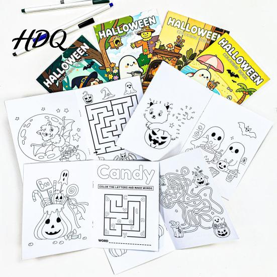 Cartoon Style Halloween Illustrations 8PCS Coloring Book Cute Ghost And Pumpkin Illustrations Thick Holiday Pages Paper Kids Set for Party