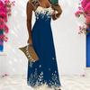 Women Plus Size Scoop Neck Strappy Sleeveless Snowflake Printed Navy Blue A Line Long Dress