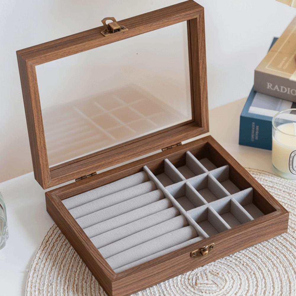 Velvet Jewelry Organizer Elegant Ring Display Holder Convenient Wood Jewelry Box  Desk