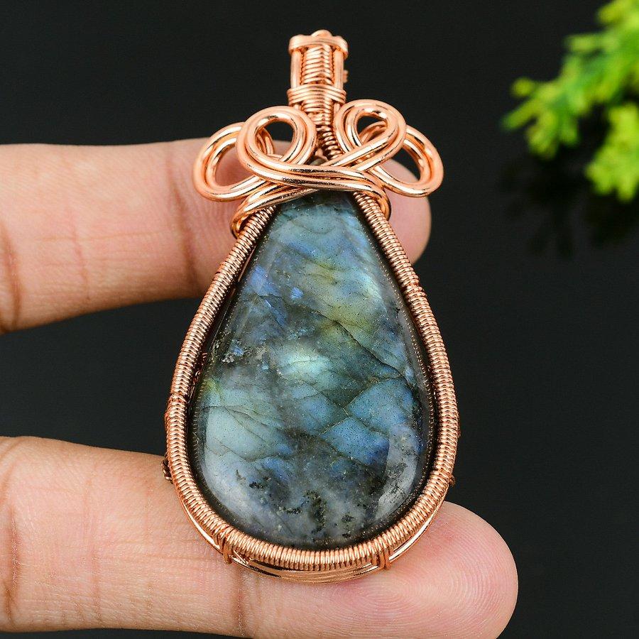 Labradorite Handmade Copper Wire Wrap Jewelry Pendant 2.76 Y7c14