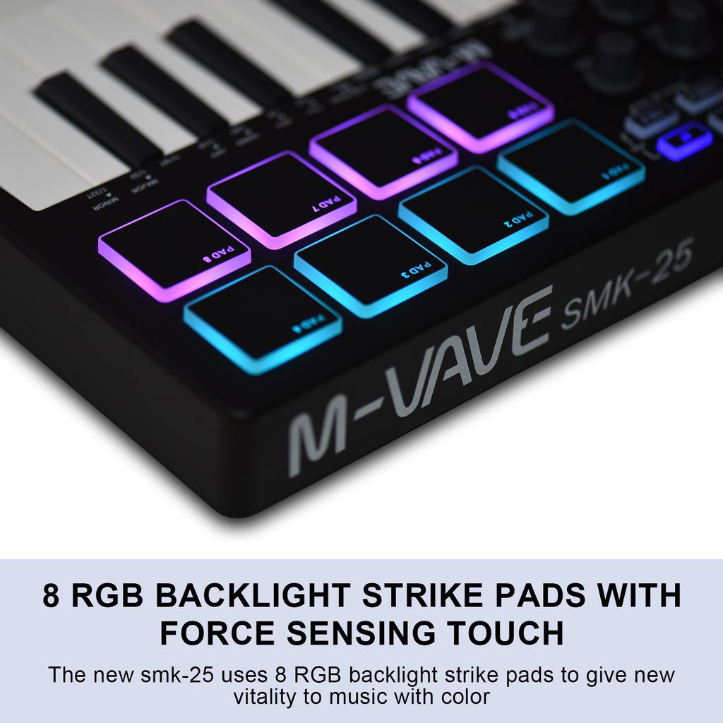 M-VAVE 25-клавишная MIDI-клавиатура Мини-портативная USB-клавиатура MIDI-контроллер с 25 скоростями
