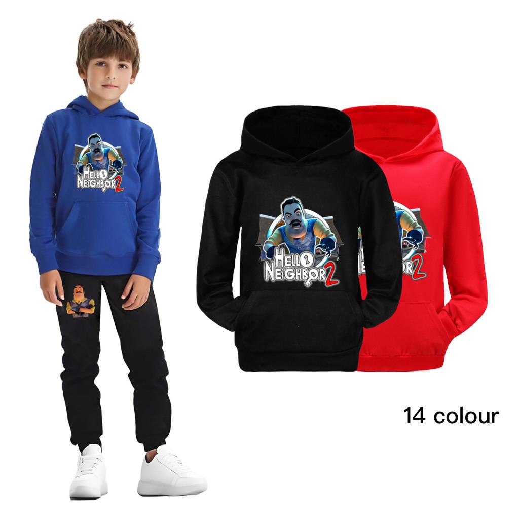 4262 Kids Boys Girls HELLO NEIGHBOR Printed Cotton Long Sleeves Hoodies with Pocket