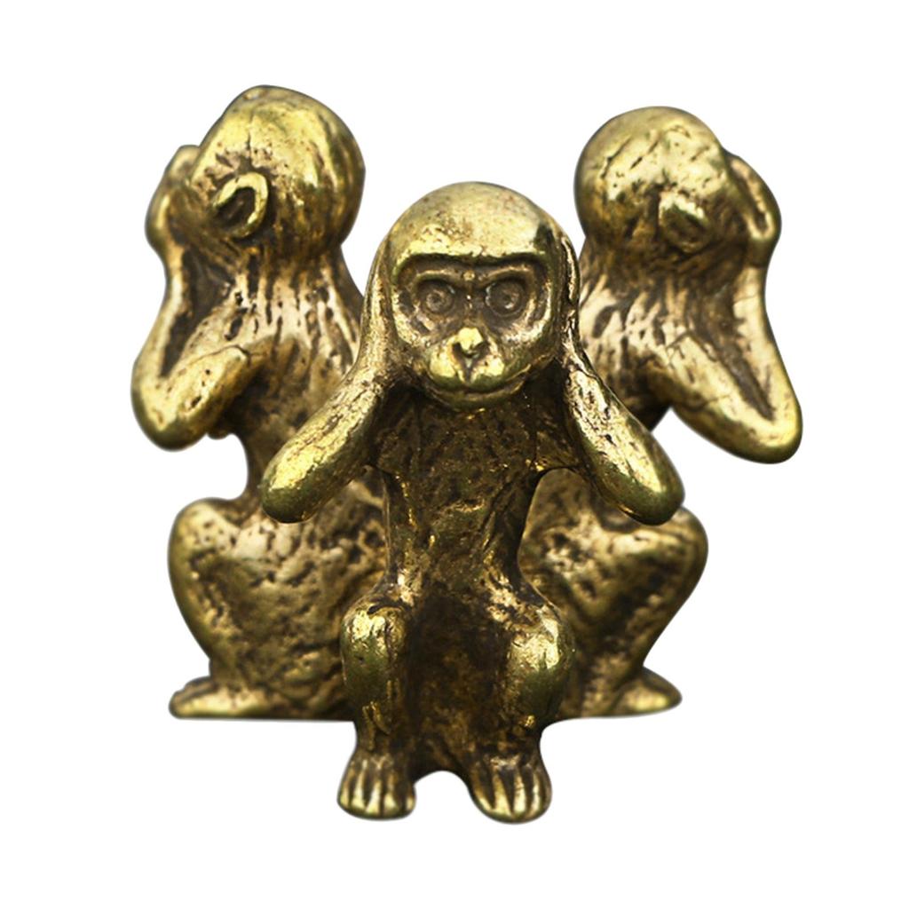 Monkey Figurine Statues See No Speak Hear Evil Sculptures Gold Ornament Handmade Chinese