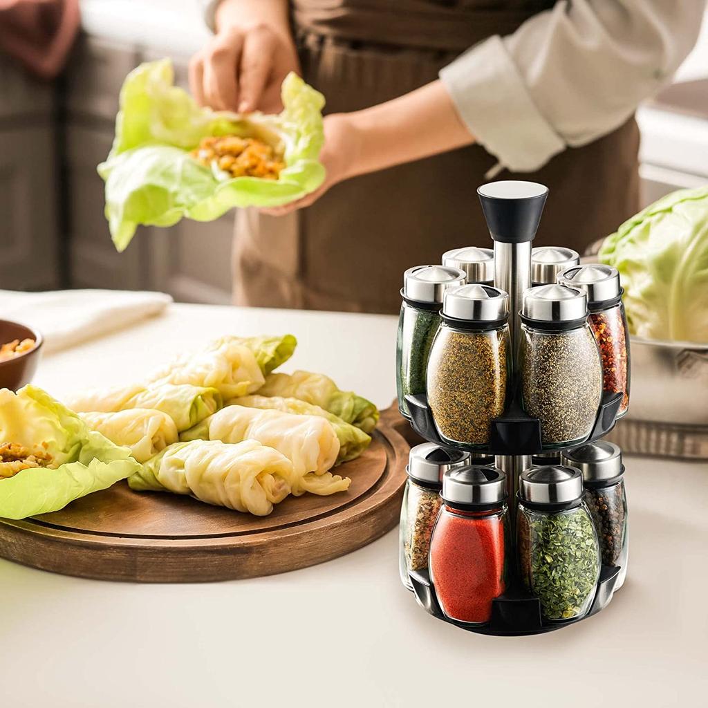 Органайзер для специй в шкафу — органайзер для приправ, трав и специй с 12 баночками и этикетками — вращающаяся полка для специй