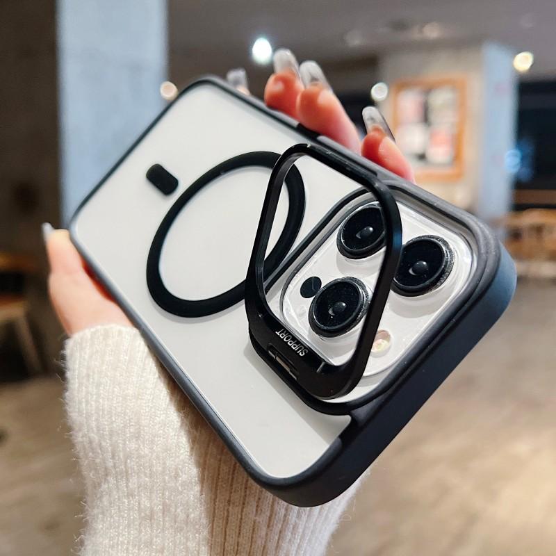 Для Magsafe Stand Glass Lens Protector Case для iPhone 16 15 14 13 11 12 Pro Max 16 Plus Роскошная магнитная противоударная задняя крышка