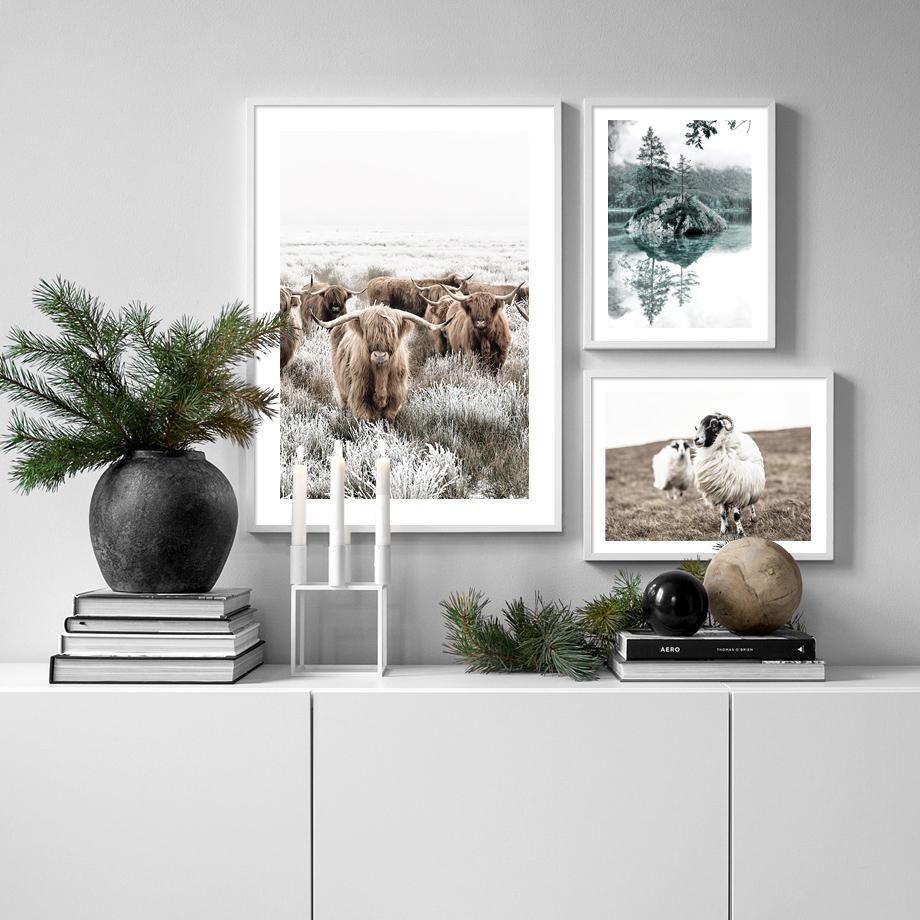 Аврора, горное озеро, лес, овечий тростник, настенная живопись на холсте, постеры на скандинавскую тему и принты, настенные панно для декора гостиной