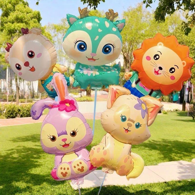 Kuyibao Animal Clip Balloons, Set of 5, Handheld Stick Cartoon Design, Children's School Spring Outing Outdoor Toy