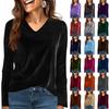 Women's Fashion Casual Velvet Solid Colour V-Neck Long-Sleeved T-Shirt Top