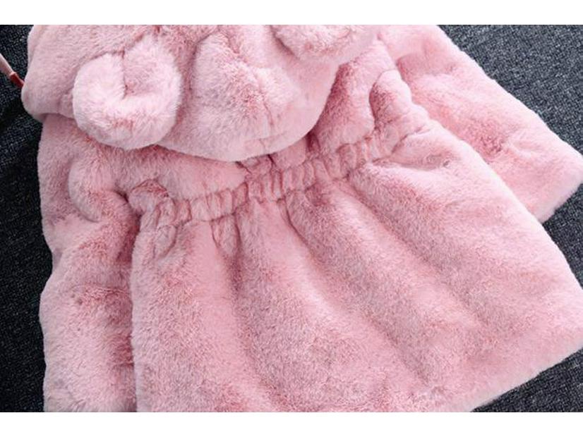 Зимняя пушистая куртка-свитер с кроличьими ушками для девочек - Толстое хлопковое пальто для детей от маленького до среднего возраста