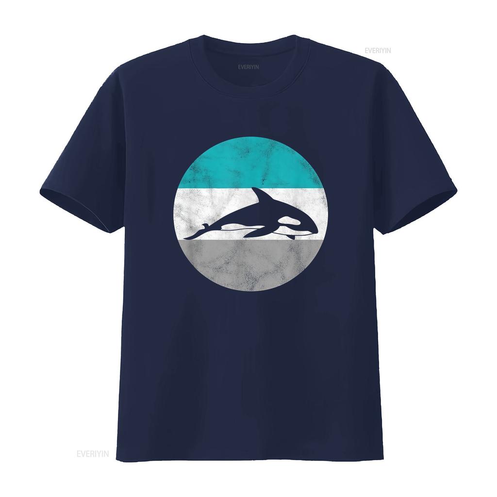 Vintage Style Orca Killer Whale Print T Shirt For Boys And Girls Vintage Washed Unisex Breathable Versatile Soft Stylish