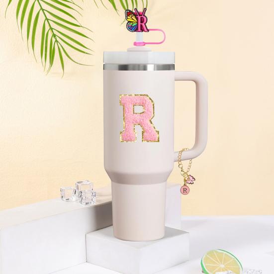 Набор аксессуаров для чашек из 9 шт., стакан для чашек емкостью 30 унций и 40 унций, инициалы, украшения, силиконовые соломенные колпачки, подвески с буквами, водонепроницаемые пробки, ручка, наклейка-подвеска