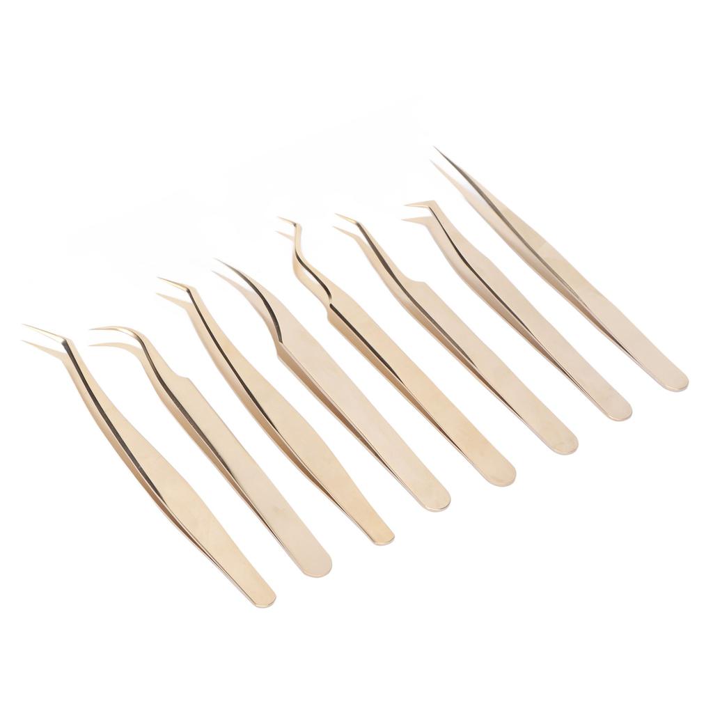 Набор из 8 пинцетов для наращивания ресниц из нержавеющей стали с прямыми изогнутыми кончиками для красоты ресниц