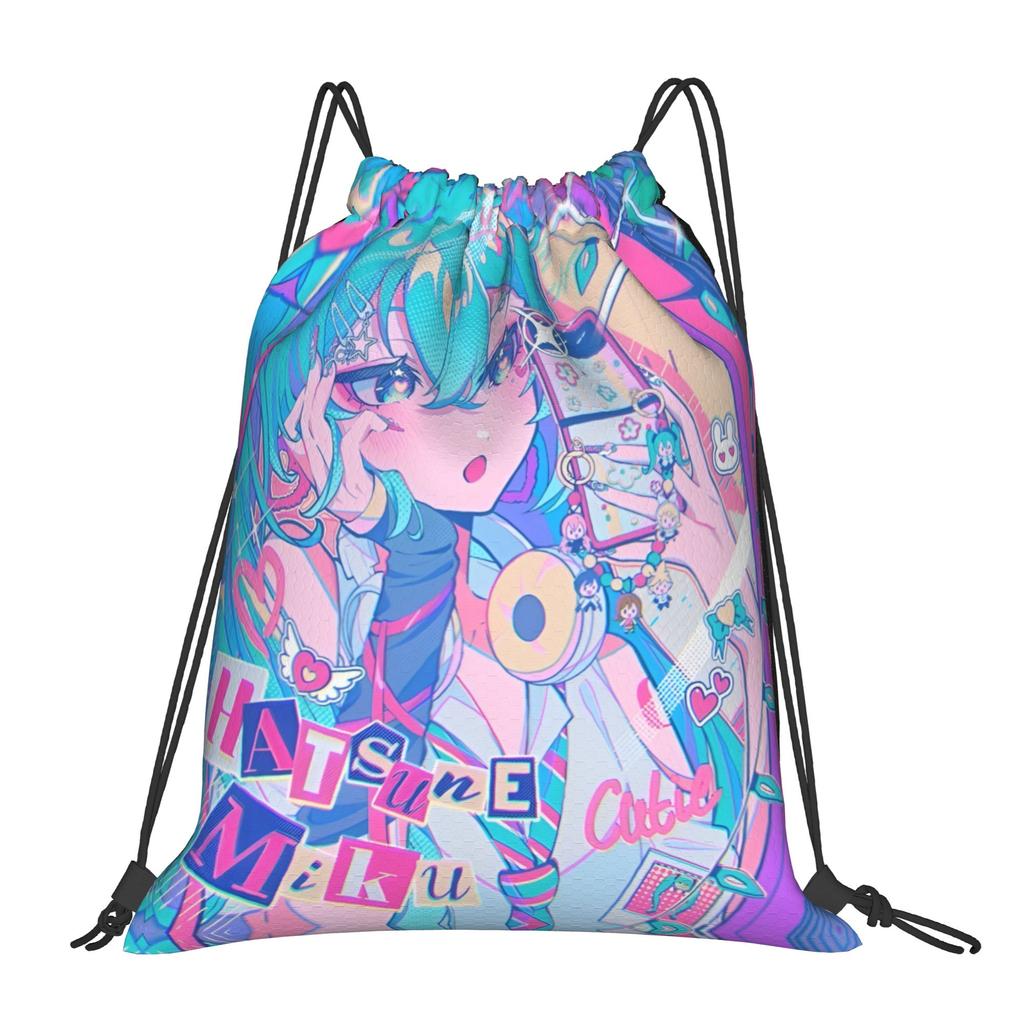 Индивидуальные рюкзаки-мешки Hatsune Anime Miku на завязках для женщин и мужчин, спортивные сумки для спортзала, портативные сумки для тренировок с мангой