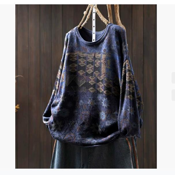 Зимний ретро цветной хлопковый трикотажный свитер женский свободный большой доски личность повседневный пуловер с круглым вырезом