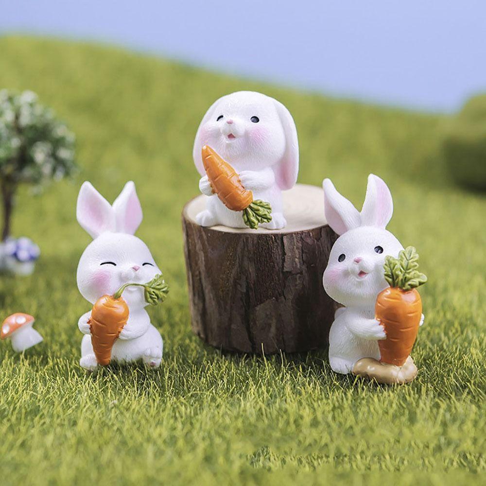 Mini Miniature Rabbit Figurine Cartoon Miniature Resin Hare Handicraft Carrot Bunny Statue