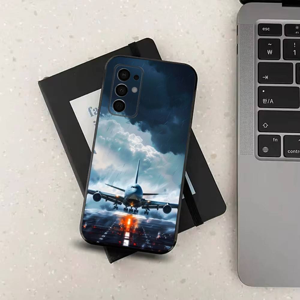 Арт Самолет Чехол для Самолета Для Samsung Galaxy A73,52,71,53,32,72,41,J7,22,Note,31,8,9,Мягкая Черная Силиконовая Крышка