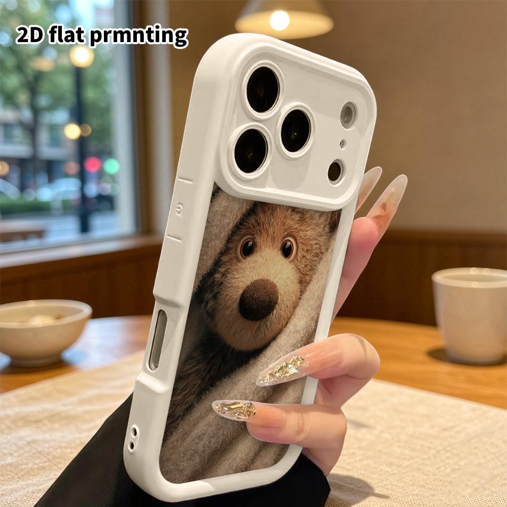 Phone Case: 2D flat design suitable for iPhone 18 17 16 15 14 13 Pro stepped protective case, brown bear probe, Christmas and Halloween gifts