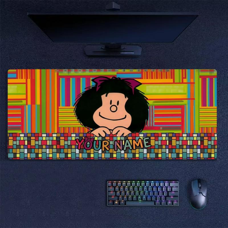 Retro Cartoon Girl Name Custom Name Large Size Mouse Pad Gaming Table Cushion Nonslip Laptop Tablet Big XXL Mat Mini PC Playmat With Lock edge