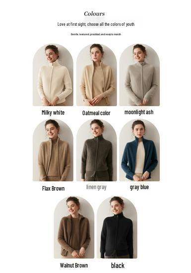 Lekasha Cashmere 2026 Stand-up Collar Women's Double Zipper Cardigan Coat