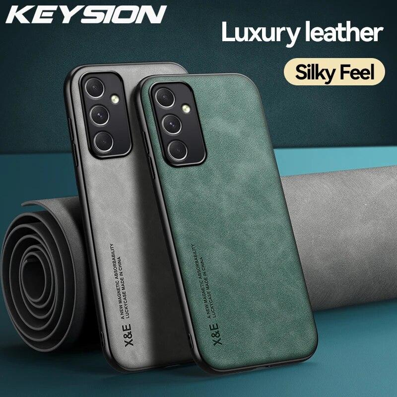 KEYSION Роскошный кожаный чехол для Samsung A55 5G A35 A25 A15 4G A05, мягкий силикон + противоударная задняя крышка телефона из поликарбоната для Galaxy A05S