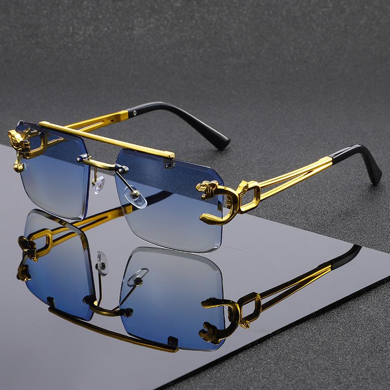 Новые европейские и американские персонализированные безрамные солнцезащитные очки с двойной перемычкой и головой леопарда, модные, для вождения, солнцезащитные