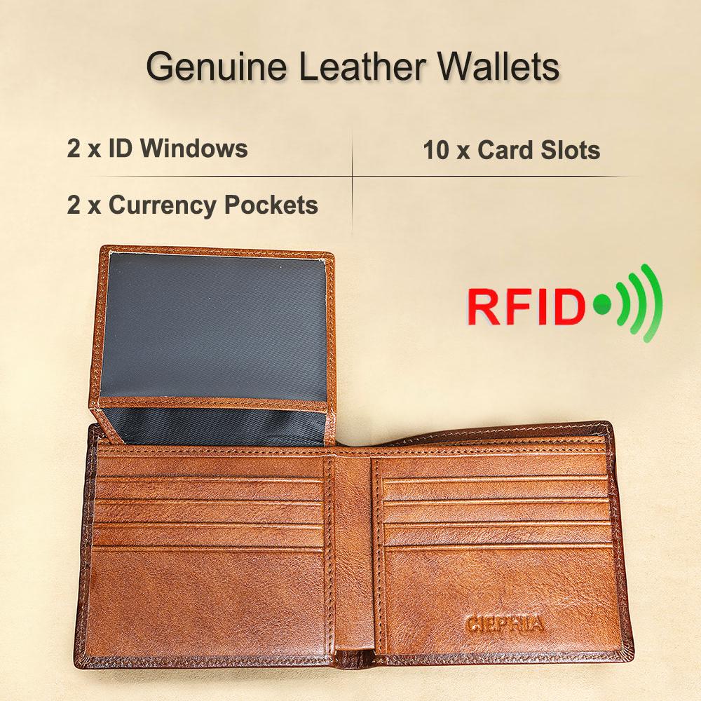 Кошельки из натуральной кожи с RFID-блокировкой для мужчин, винтажный кошелек из натуральной кожи большой емкости с верхним слоем и 2 окнами для удостоверения личности, подарки для него