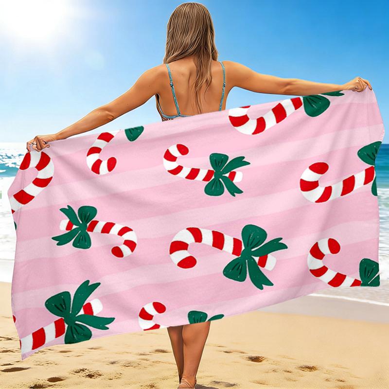 1Pc Christmas Candy Canes Beach Towel Quick Dry Multiuse For Beach Pool Gym Yoga Home Travel Christmas Halloween Xmas Gift S126