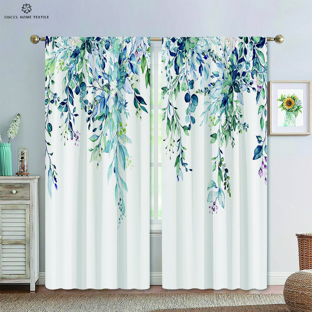 Простая занавеска для окна с цветочным принтом и листьями, карман на штанге, подходит для спальни, гостиной, украшения на открытом воздухе, может быть изготовлена на заказ